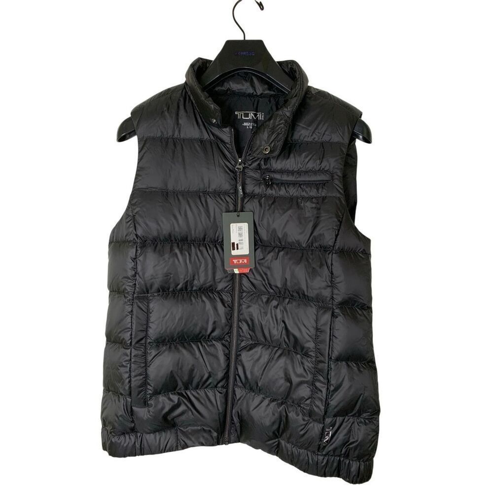 TUMI Pax Women's vest puffer down black size large NEW WITH TAGS